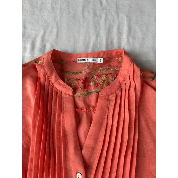 Women's Peach/Pink Embroidered 3/4 Sleeve Spring Blouse, Size S, NWT, Colorful - Picture 7 of 8